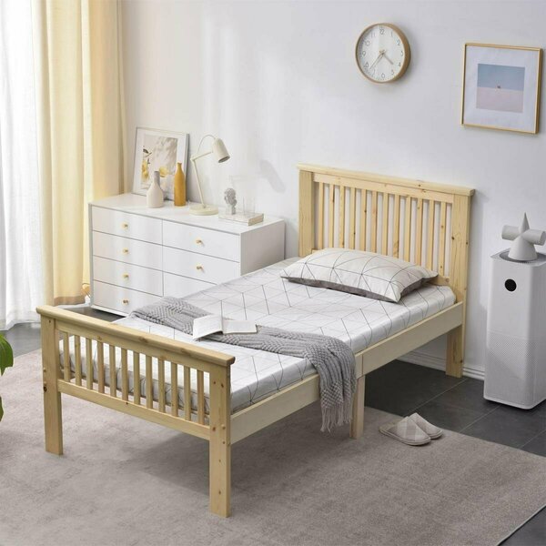 Kd Muebles De Dormitorio 39 x 42 x 79 in. Jassmine Solid Wood Platform Pine Twin Size Bed, Natural KD2536516